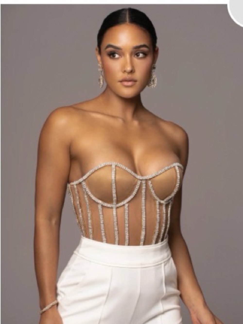 Crystal Cage Bustier Camisole in Nude
